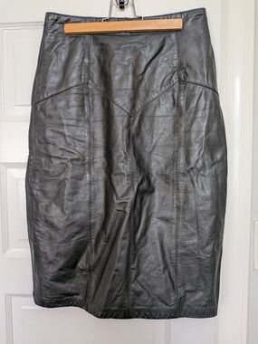 Vintage 90s Black Leather Pencil Skirt